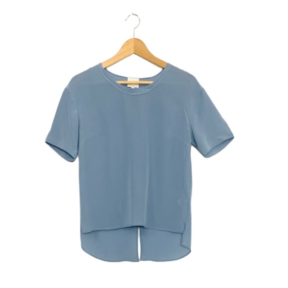 Reiss Tops - Reiss Light Blue Short Sleeve Silk Split Back Blouse 4